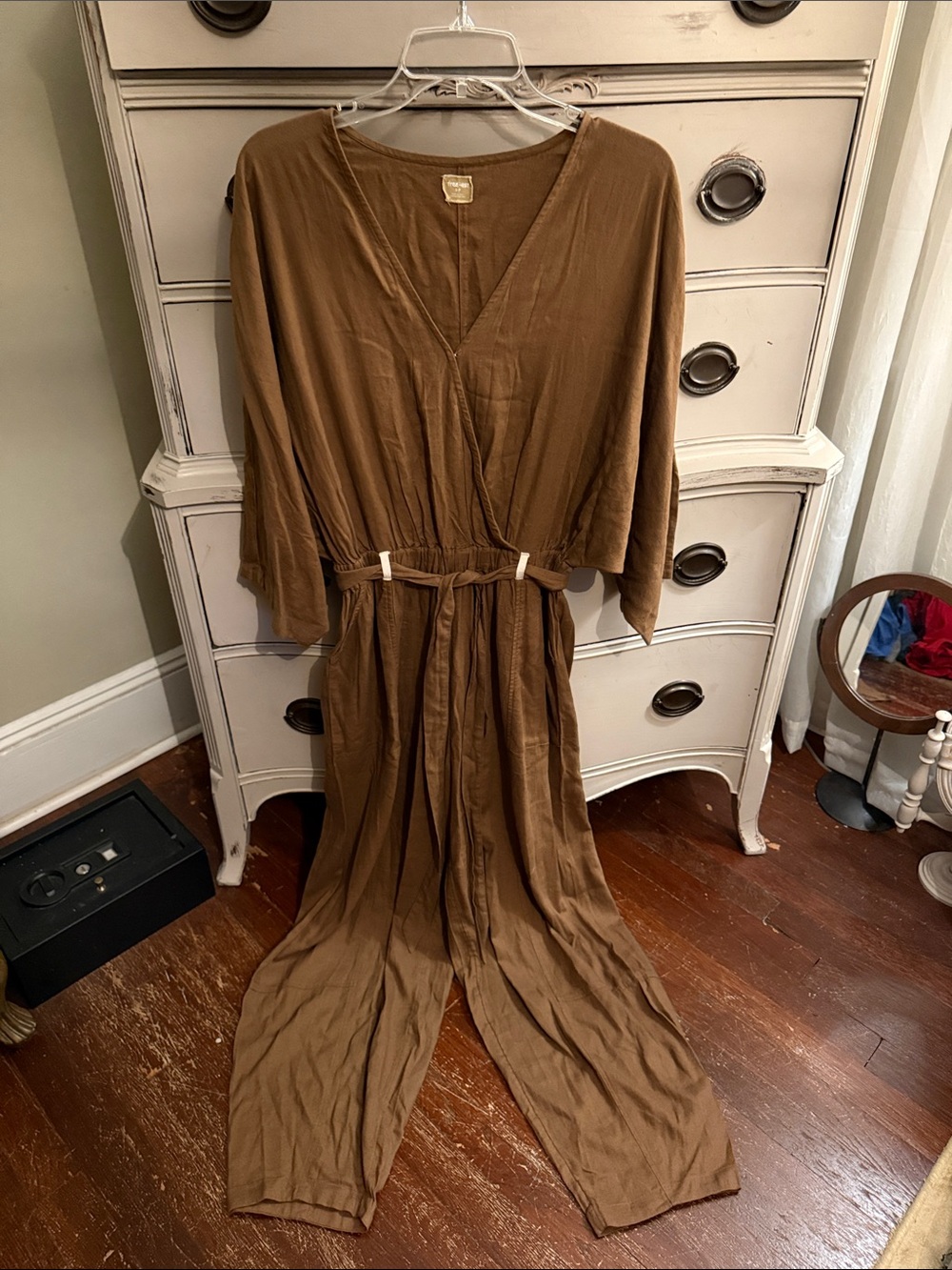 Free People Khaki Linen Blend One Piece Jumpsuit S - Picture 5 of 11